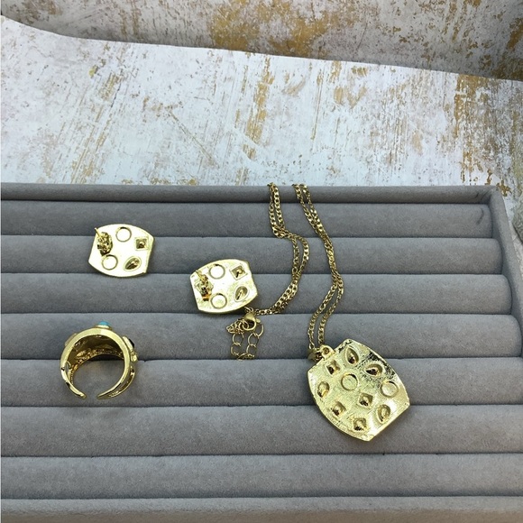 Etruscan Bold Gold Multicolor Gemstone Jewelry Set - Picture 5 of 5